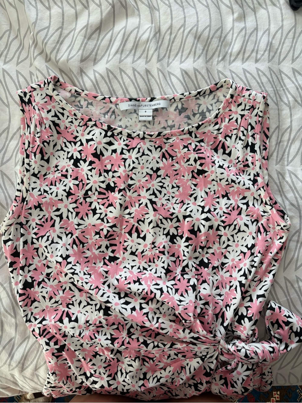 Diane Von Furstenberg Pink, White and Black Daisy print New Della dress